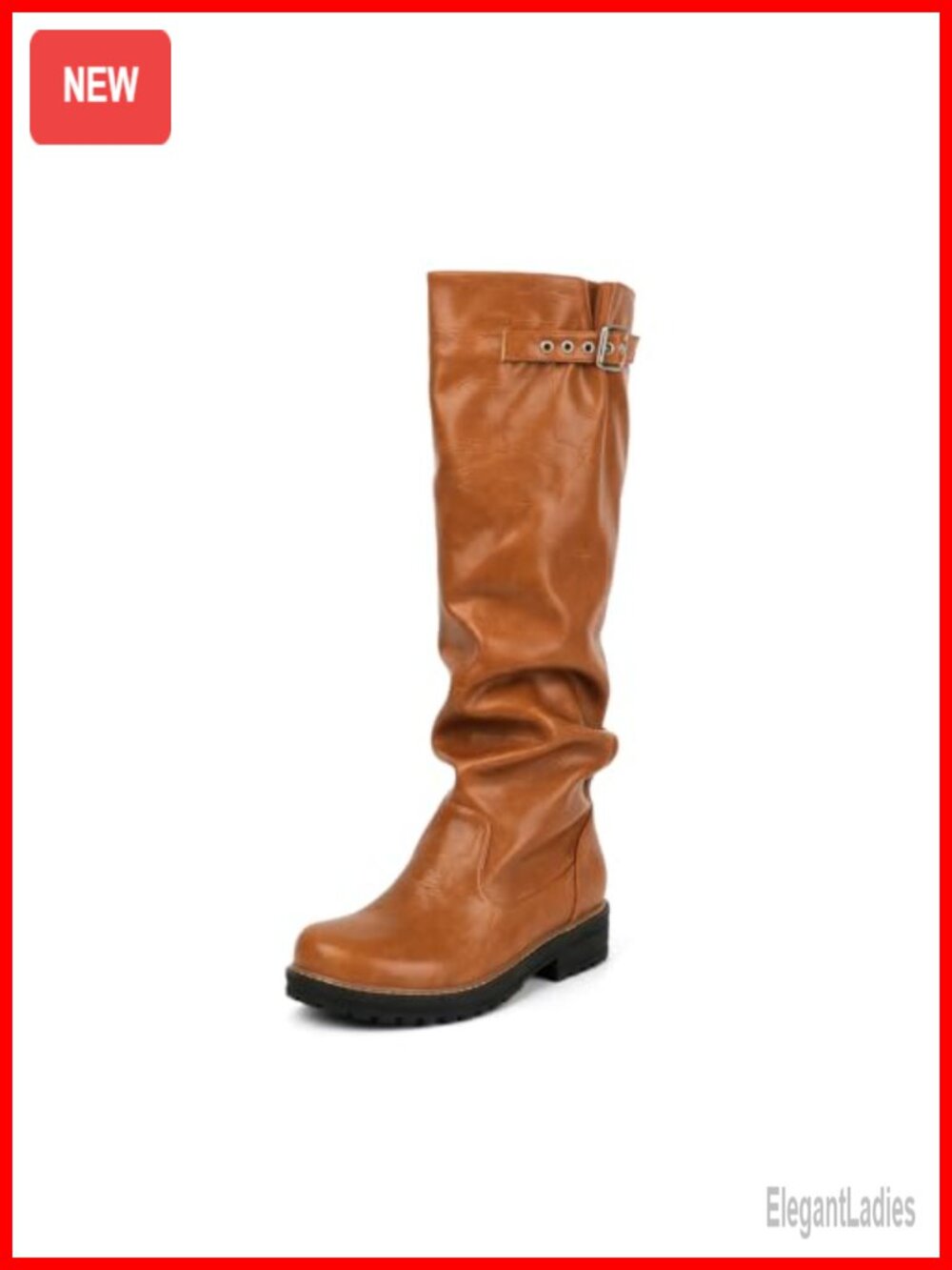 Faux Leather Knee High Slouch Boots Chunky Heel Platform Women's